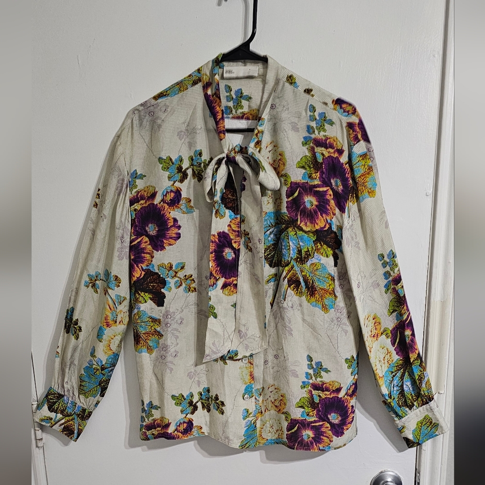 Tory Burch Floral Blouse in Cream and Purple
